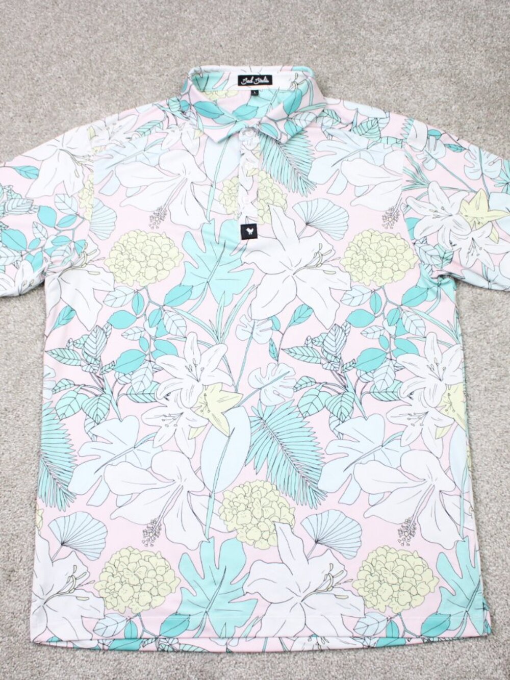 Bad Birdie Polo Shirt Mens Large Pink Floral The Gardens Golf Golf Short Sleeve